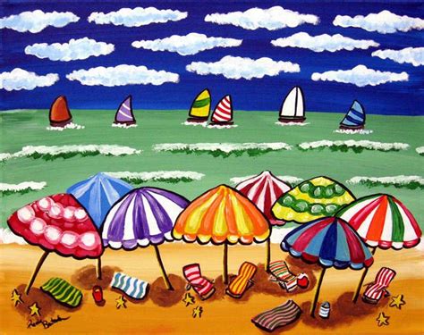 "Whimsical Beach Scene" by Renie Britenbucher | Whimsical art, Naive ...