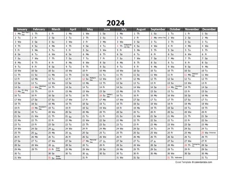 Excel Yearly Calendar Template 2024 Calendar - September 2024 Calendar