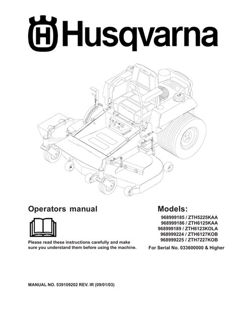 Husqvarna 968999189 / ZTH6123KOLA Lawn Mower User Manual | Manualzz