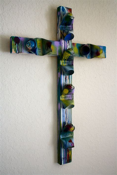 JESUS CHRIST Cross Sculpture Abstract Spray Paint Cans Dada Street Fine ...