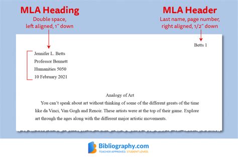 MLA Heading and Header Formats (With Examples) | Bibliography.com