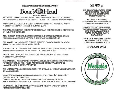 Menu at Westside Deli restaurant, New Port Richey