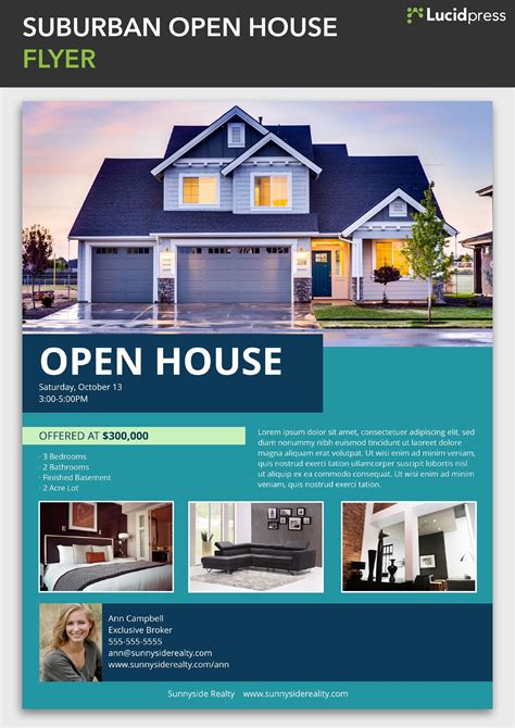 Open house print / digital flyer template for real estate marketing ...