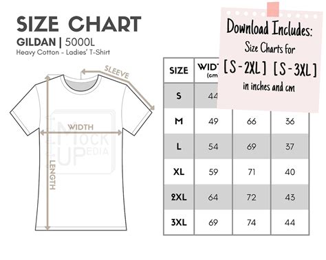 Gildan 5000L Ladies T-Shirt Size Chart inches/cm Digital | Etsy