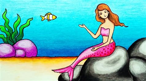 How to Draw Mermaid Underwater Scenery for Beginners | Easy Mermaid ...