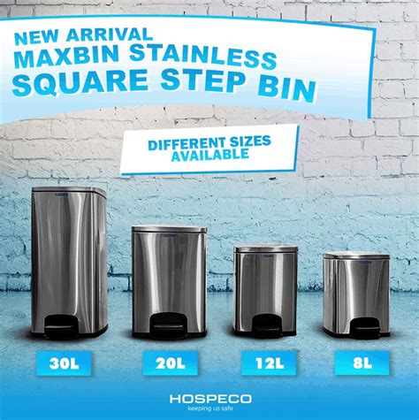 MaxBin Stainless Square Step Bin 30L | Trash Can with Cover | Foot ...