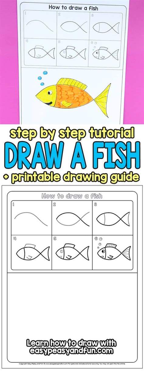 How to Draw a Fish Step by Step Tutorial for Kids + Printable | Drawing ...