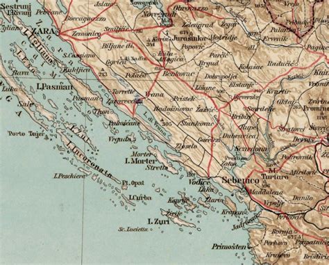 Old map of Dalmatia (Croatia) - Wall map of Dalmatia, fine print on ...