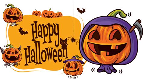 Happy Halloween greetings. Cartoon cute pumpkins with different funny ...