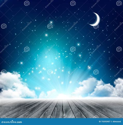 Beautiful Magical Night Background with Moon and Stars. Stock Vector ...