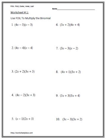 Multiply the Binomials Worksheet 1 Worksheets