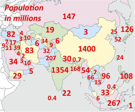 Population of countries in Asia (in millions) : r/MapPorn