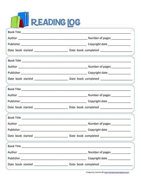 47 Printable Reading Log Templates for Kids, Middle School & Adults