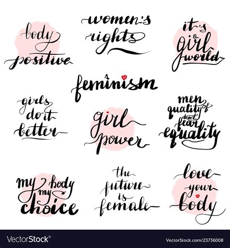 Feminism quotes set handwritten modern Royalty Free Vector