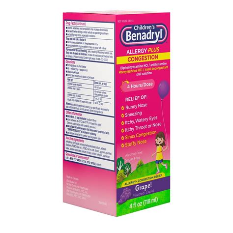 Children's Benadryl Allergy Plus Congestion Liquid Allergy Medicine ...