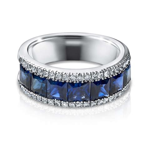 Princess cut blue sapphire and diamonds band - Richards Gems and Jewelry