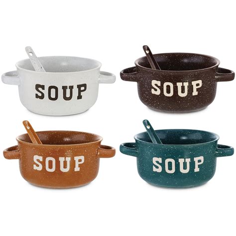 Set of 4 Speckled Ceramic Soup Bowls With Spoons – KOVOT