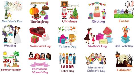 Holidays and Special Events Vocabulary Words | List of Holidays in ...