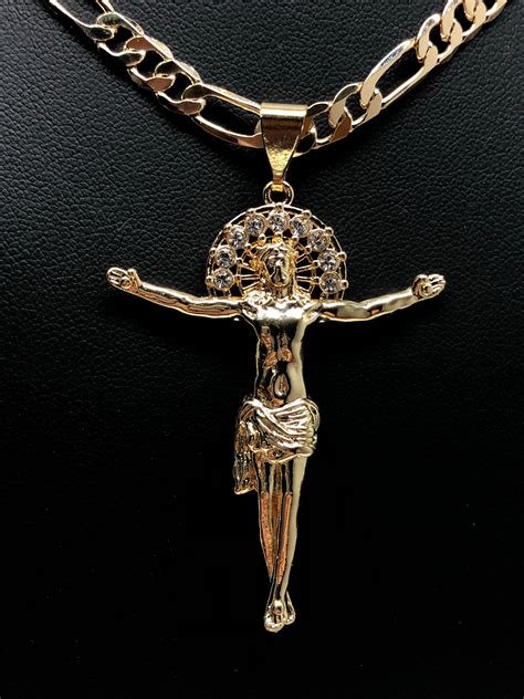 Gold Plated Jesus Christ Cross Pendant Necklace Chain Jesus Cristo Med ...