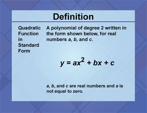 Definition--Quadratics Concepts--Quadratic Function in Standard Form ...