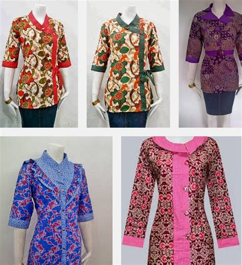 Model baju batik kerja wanita lengan panjang kombinasi kaos polos terbaru