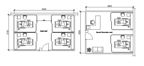 Medical hospital observation ward layout plan details dwg file ...