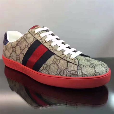 Gucci Men Ace GG Supreme Canvas Sneaker Shoes-Red - LULUX