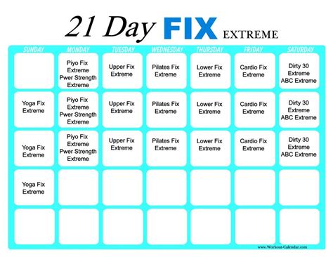 Pin by Felicia Benoit on Health | 21 day fix extreme, Workout calendar ...