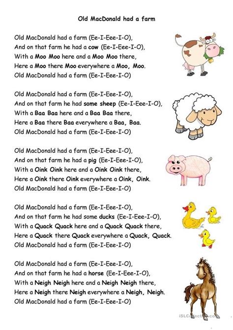 Old MacDonald Had a Farm Song and Nursery Rhyme Activity