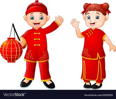 Cute chinese children cartoon Royalty Free Vector Image