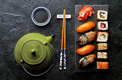 Kettle, sauce, sushi, rolls, HD wallpaper | Wallpaperbetter