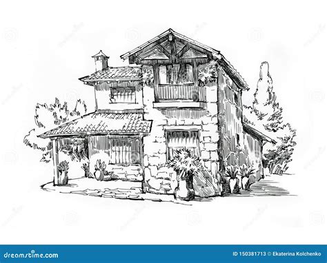 Rural House Landscape. Fullsize Raster Artwork. Ind and Pen ...