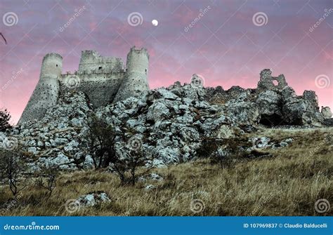 Bottom View of Rocca Calascio at Sunset. Stock Image - Image of cold ...