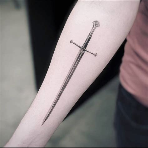 Micro-realistic 'The Lord of the Rings' sword tattoo on