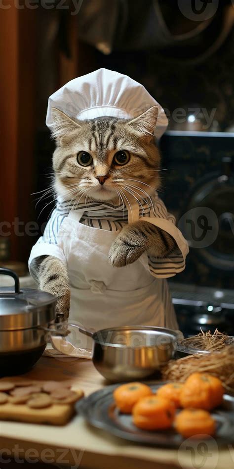 Funny cat prepares food in the kitchen. Generative AI 30322837 Stock ...