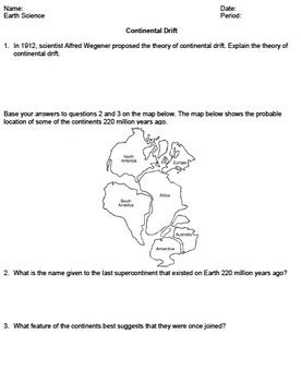 Worksheet - Continental Drift (Constructed Response) *EDITABLE* | TPT