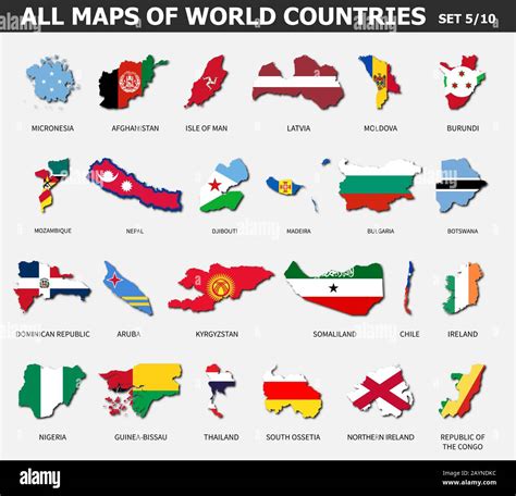 All maps of world countries and flags . Set 5 of 10 . Collection of ...