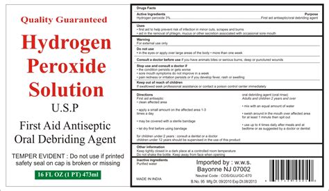 Hydrogen Peroxide: Details from the FDA, via OTCLabels.com