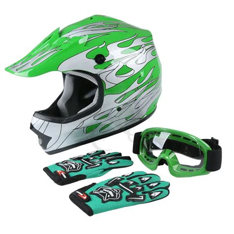 Youth Kids Green Flame Dirt Bike ATV Motocross Offroad Helmet MX ...