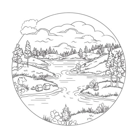 Coloring Pages Lake And Forest Outline Sketch Drawing Vector, Forest ...