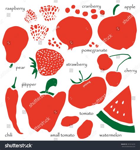 Mixed Fruits Vegetables Color Background Red Stock Vector (Royalty Free ...