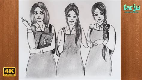 How to draw School life Best Friends Sketch || Mention your Two School ...