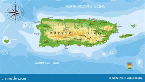 Puerto Rico-highly Detailed Physical Map Stock Vector - Illustration of ...