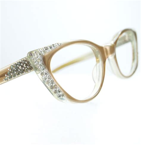 Pointy Tan Rhinestone Cat Eye Glasses or Sunglasses Frames