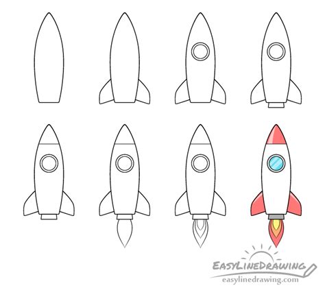 How to Draw a Rocket Step by Step - EasyLineDrawing