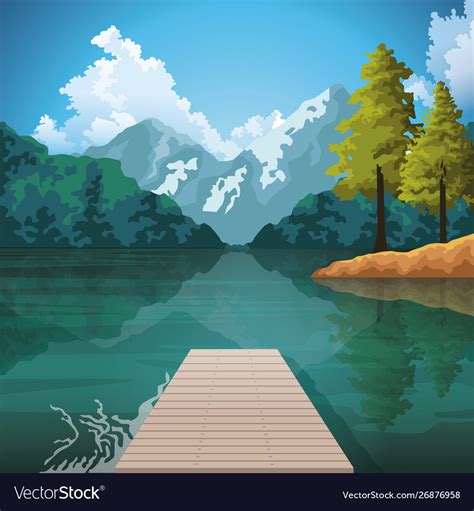 Beautiful nature landscape drawing scenery Vector Image