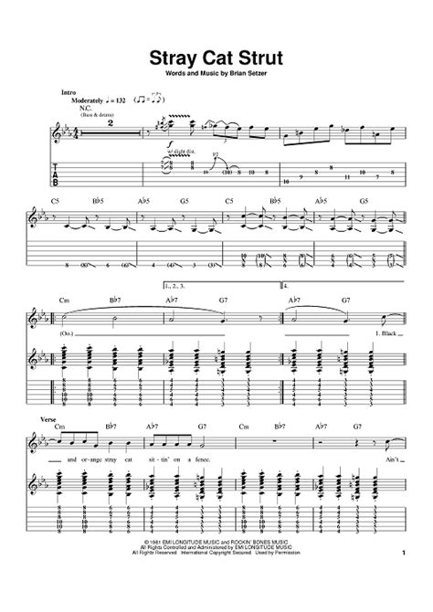 Buy "Stray Cat Strut" Sheet Music by Brian Setzer; The Stray Cats for ...