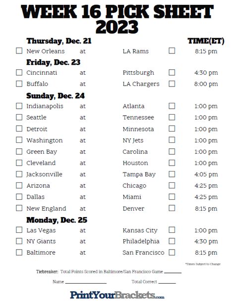 Nfl Week 16 Printable Sheets - Printable Word Searches