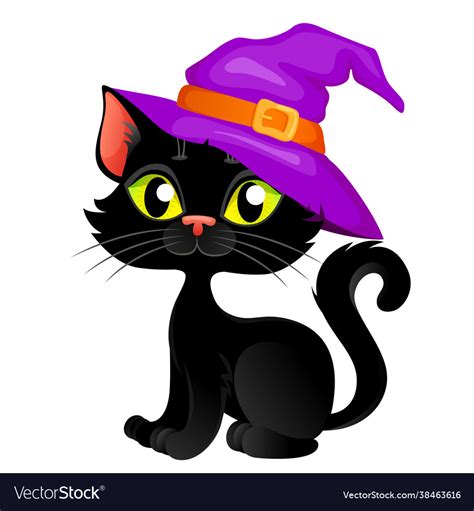 Cute cartoon halloween black cat in hat Royalty Free Vector