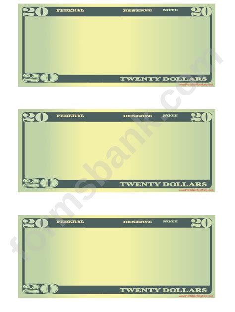 Blank Twenty Dollar Bill Template printable pdf download